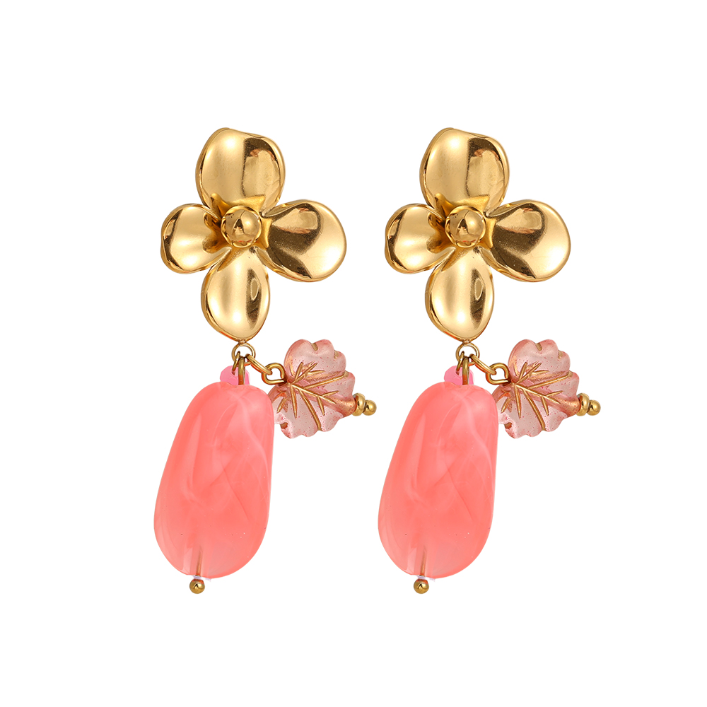 55mm Flower With Acrylic Charms Stainless Steel Earrings     