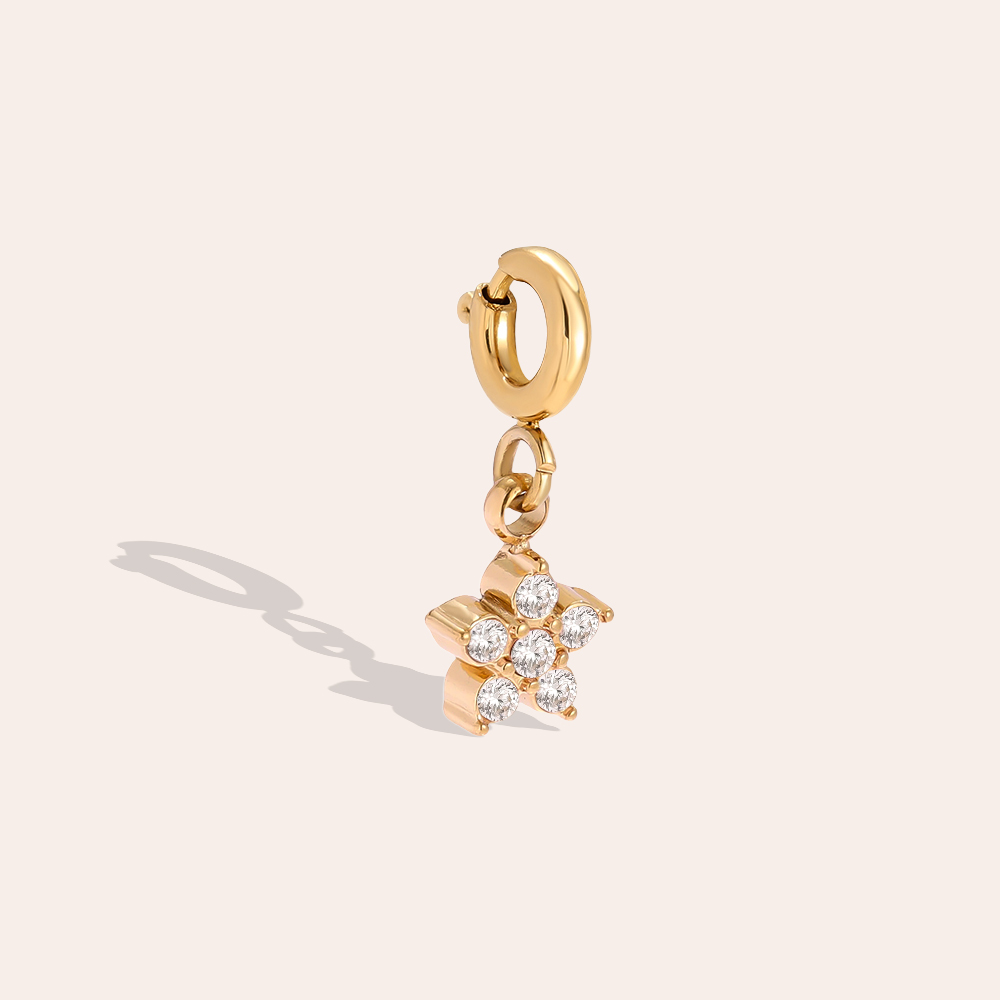 15mm zirconia flower with spring clasp stainless steel pendant    