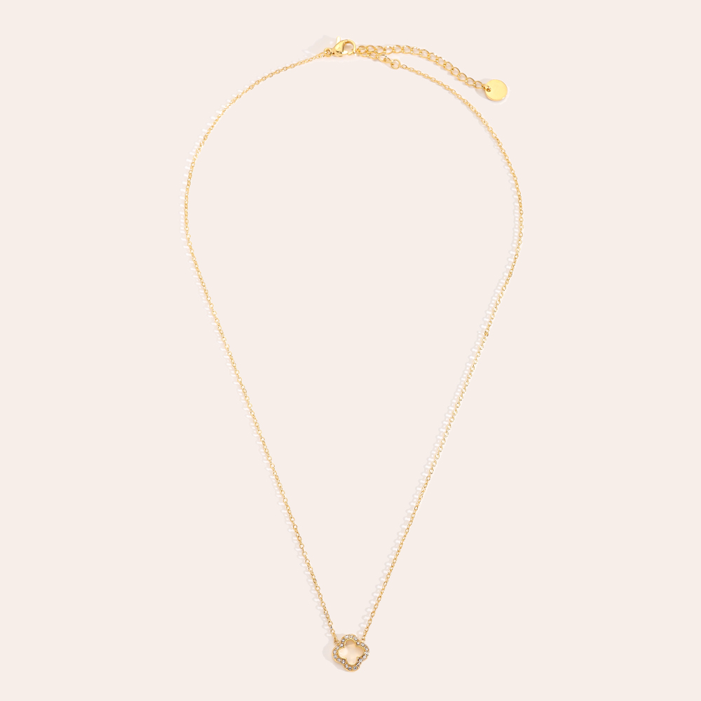 Stainless steel necklace 40cm 3D Diamond Hollow Lucky Flower