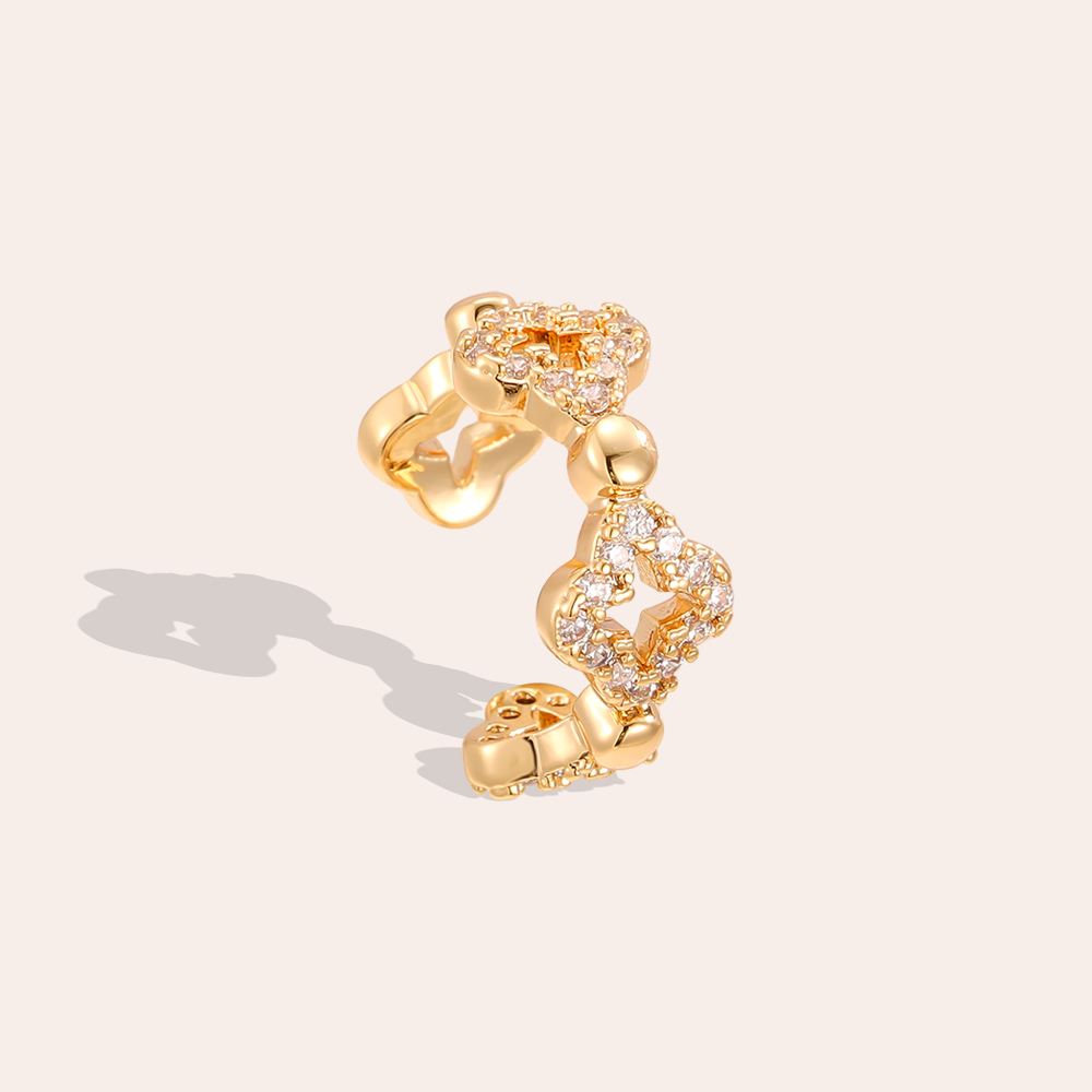 15mm cloverleaf zirconia gold-plated ear cuffs