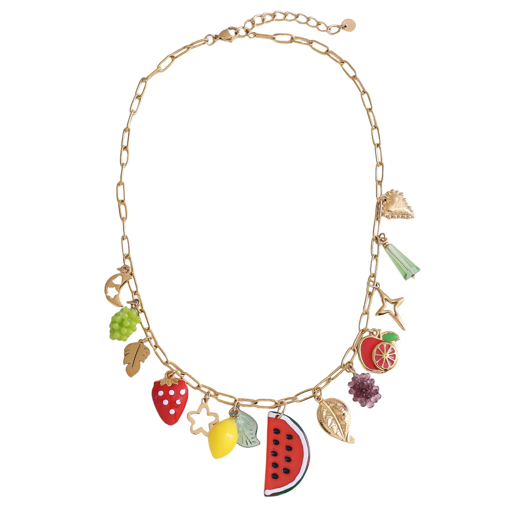 Stainless steel necklace 42cm many fruits