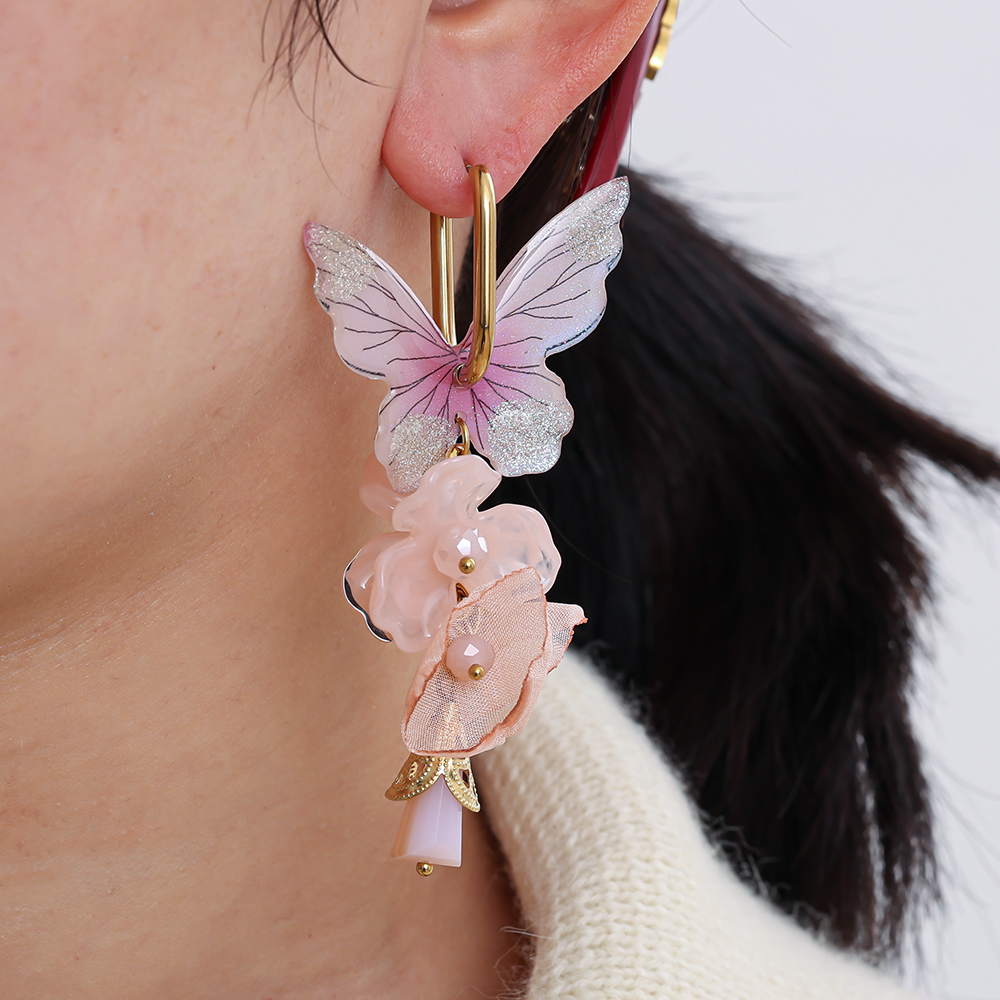 80mm acrylic flower butterfly stainless steel earrings 