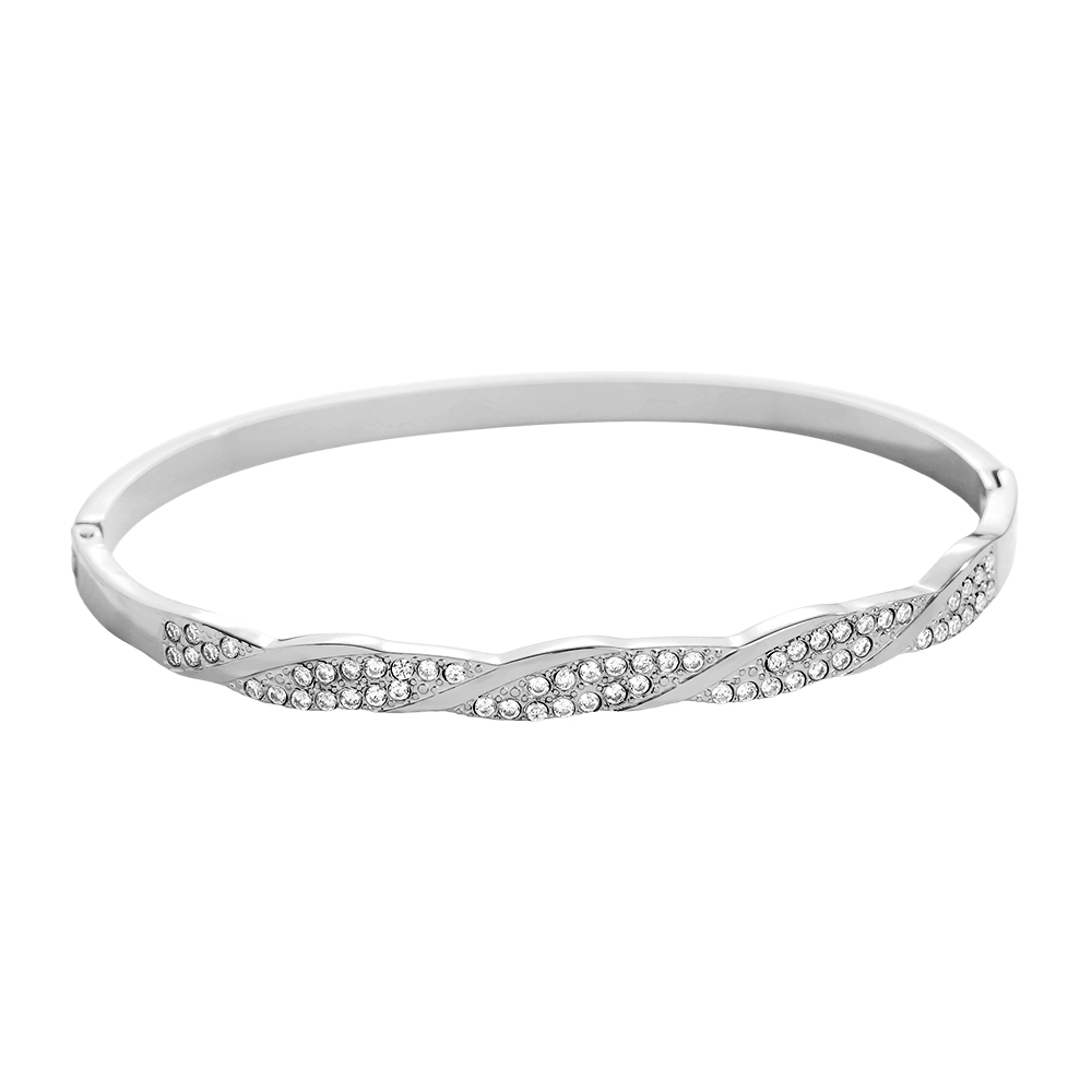 6.3cm Diameter Fancy Diamond Twist Stainless Steel Bangle      