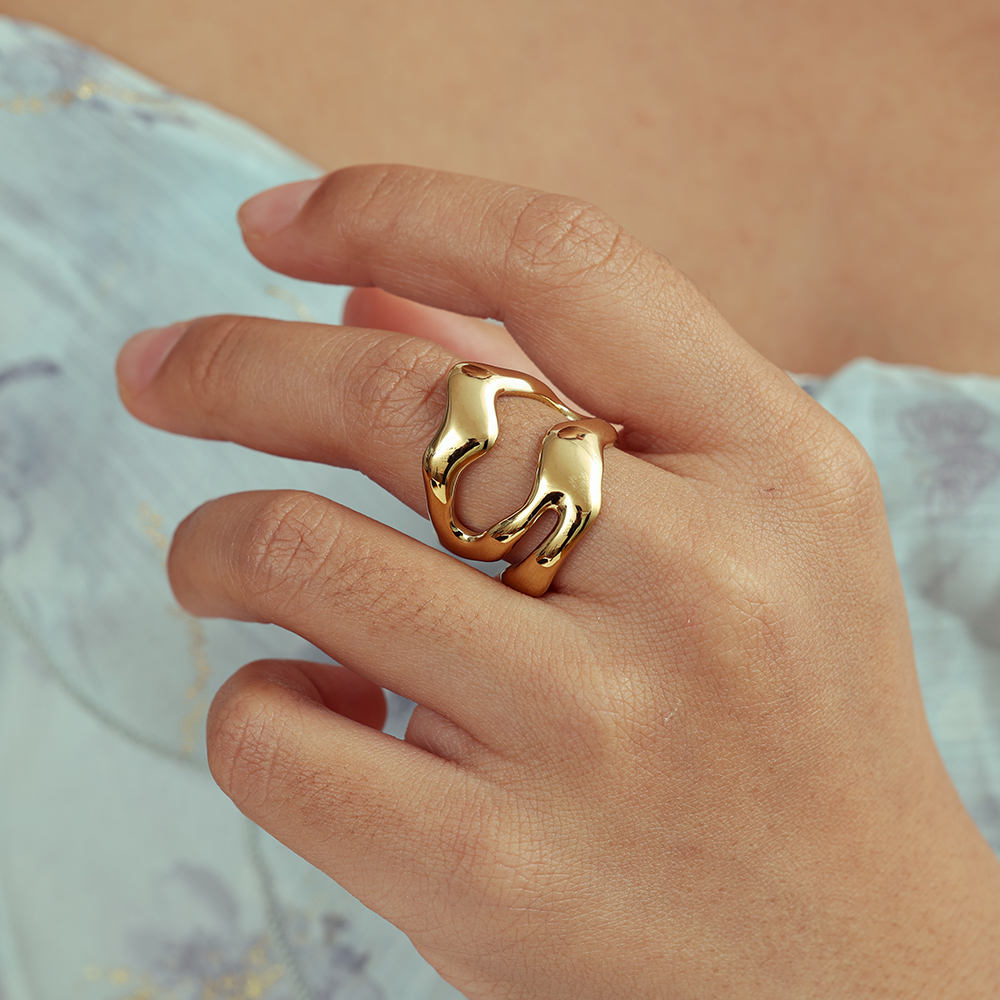Stainless Steel Ring – Adjustable, Wide, Wavy Design