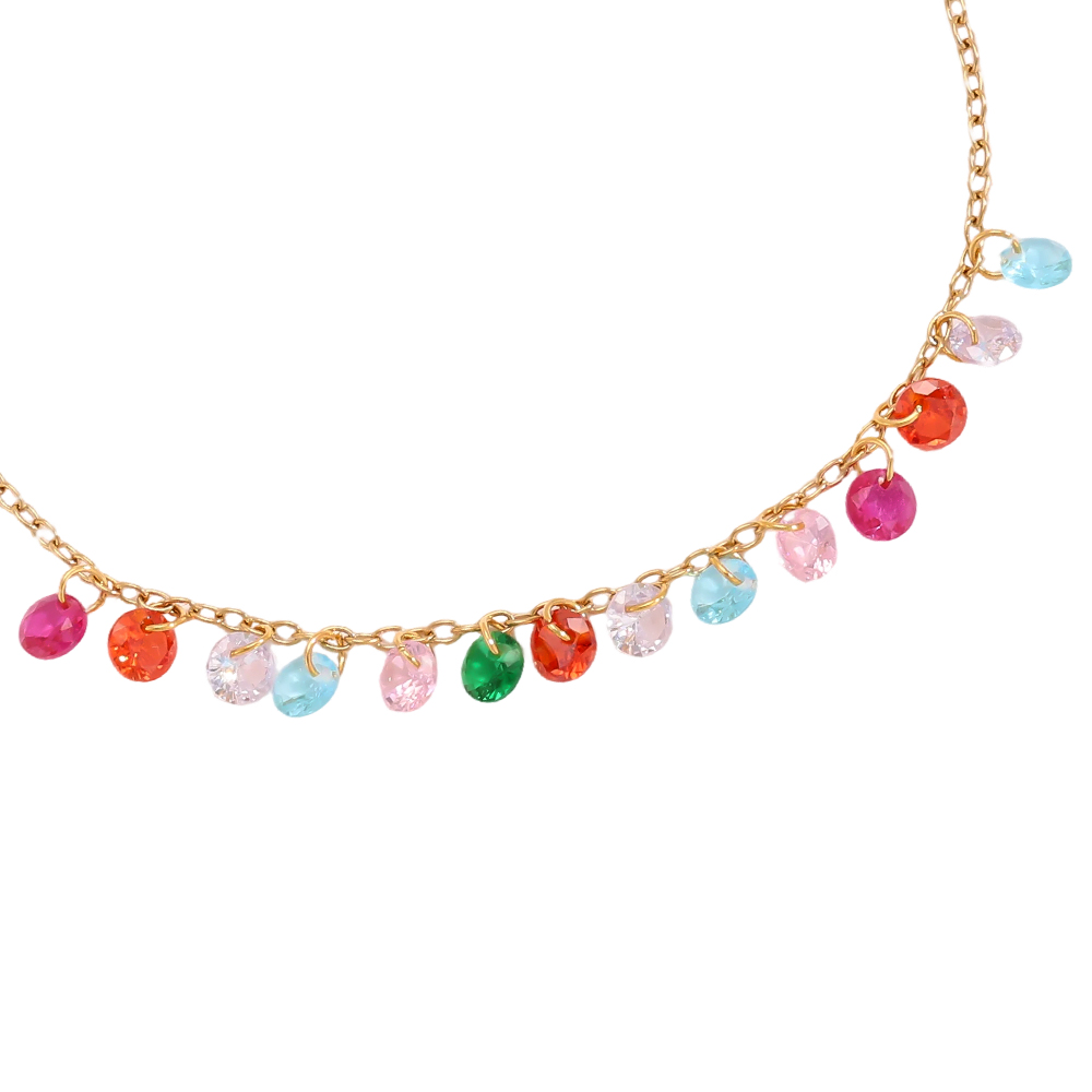 Stainless steel bracelet 17cm many round zirconia  