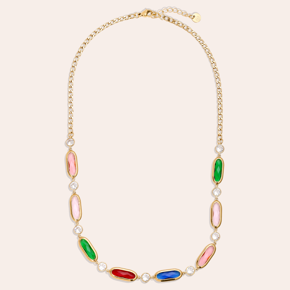 43cm Multi Colour Glass Stainless Steel Necklace  43cm Multi Colour Glass Stainless Steel Necklace