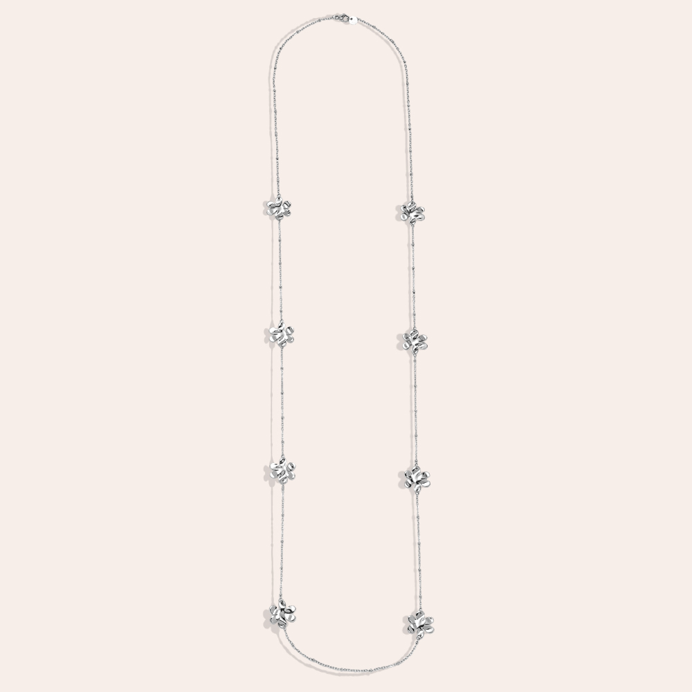 Stainless steel necklace, 100 cm, with lots of flowers
