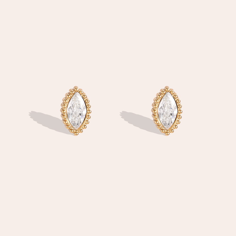 Stainless steel earrings, 6.7mm, with cubic zirconia eyes