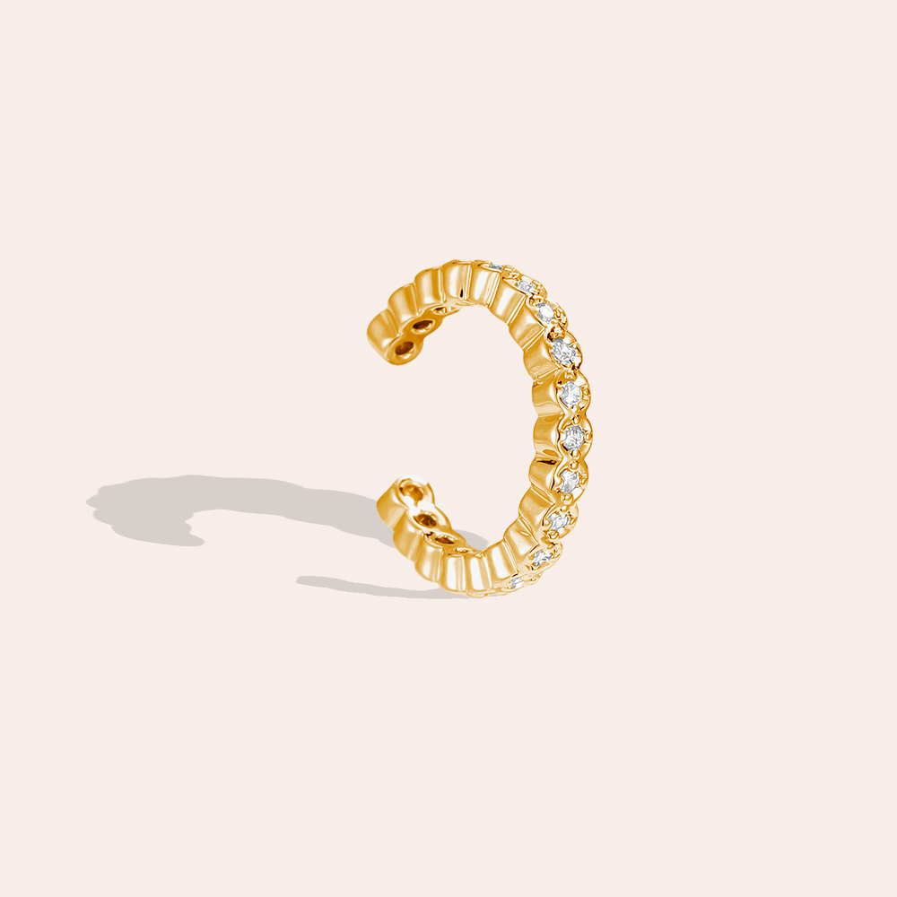 14mm textured zirconia gold-plated earrings