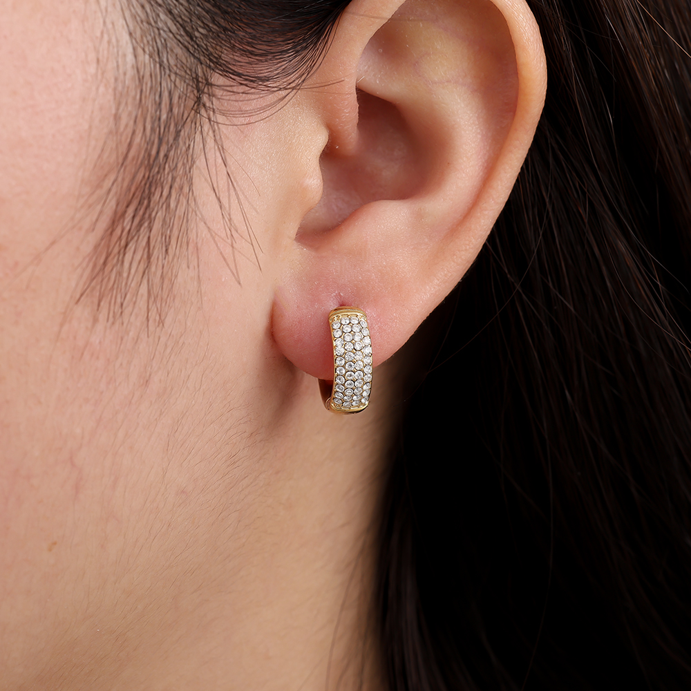 1.0cm 4 Lines Diamond Stainless Steel Earrings