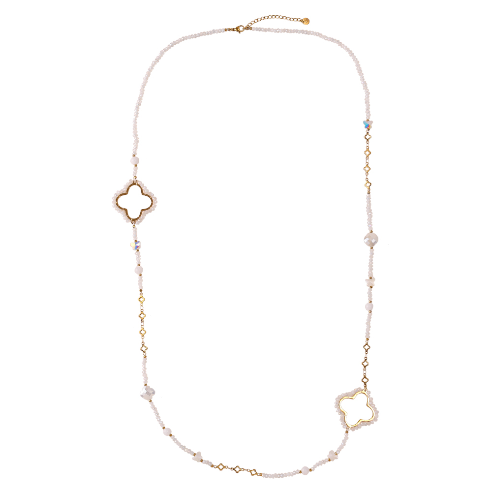 96cm cloverleaf and crystals stainless steel necklace    