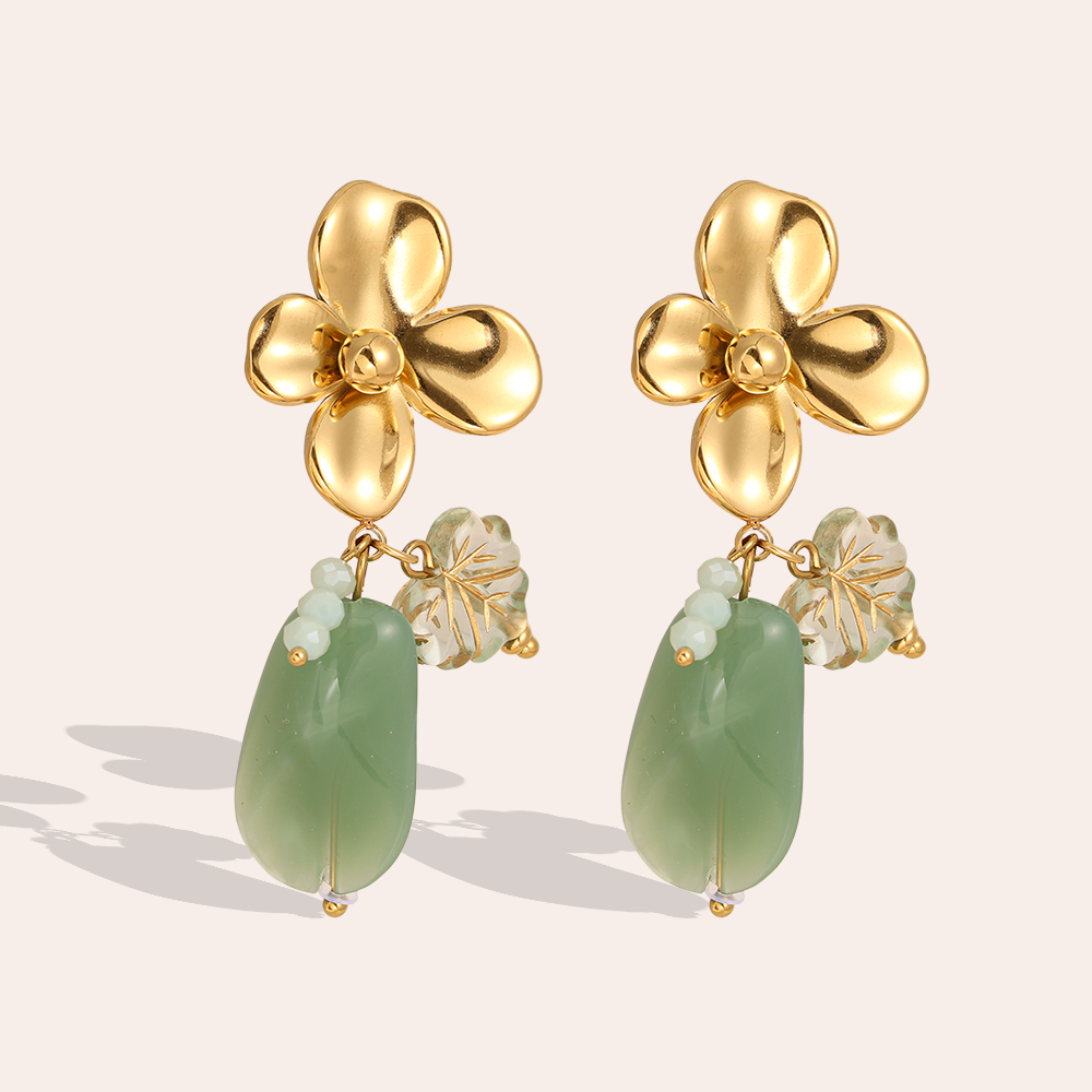 55mm Flower With Acrylic Charms Stainless Steel Earrings     