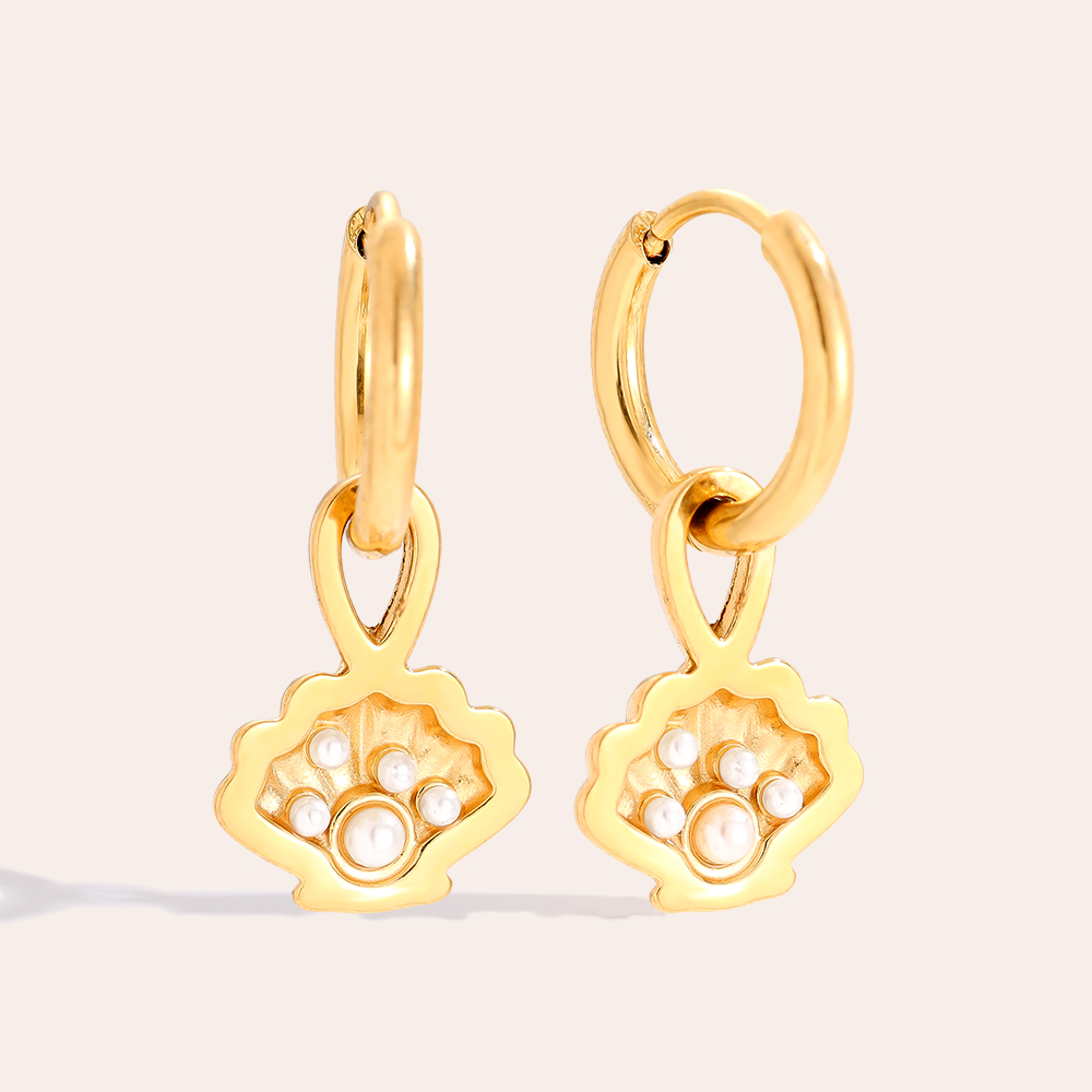 2.3cm Shell And Pearl Stainless Steel Earrings    