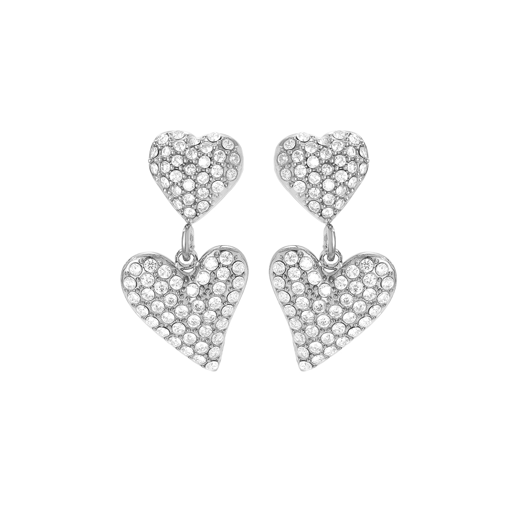 1*2cm Two Diamond Hearts stainless steel earrings        