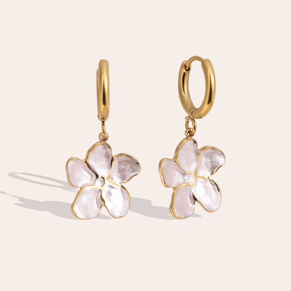 1.2*3cm white flowers stainless steel earrings  