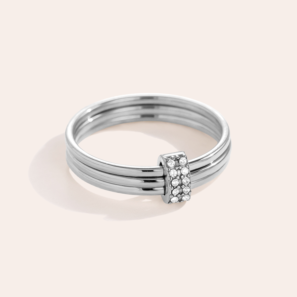  Three Simple Layer And Diamond Lock Ring Set Stainless Steel Ring
