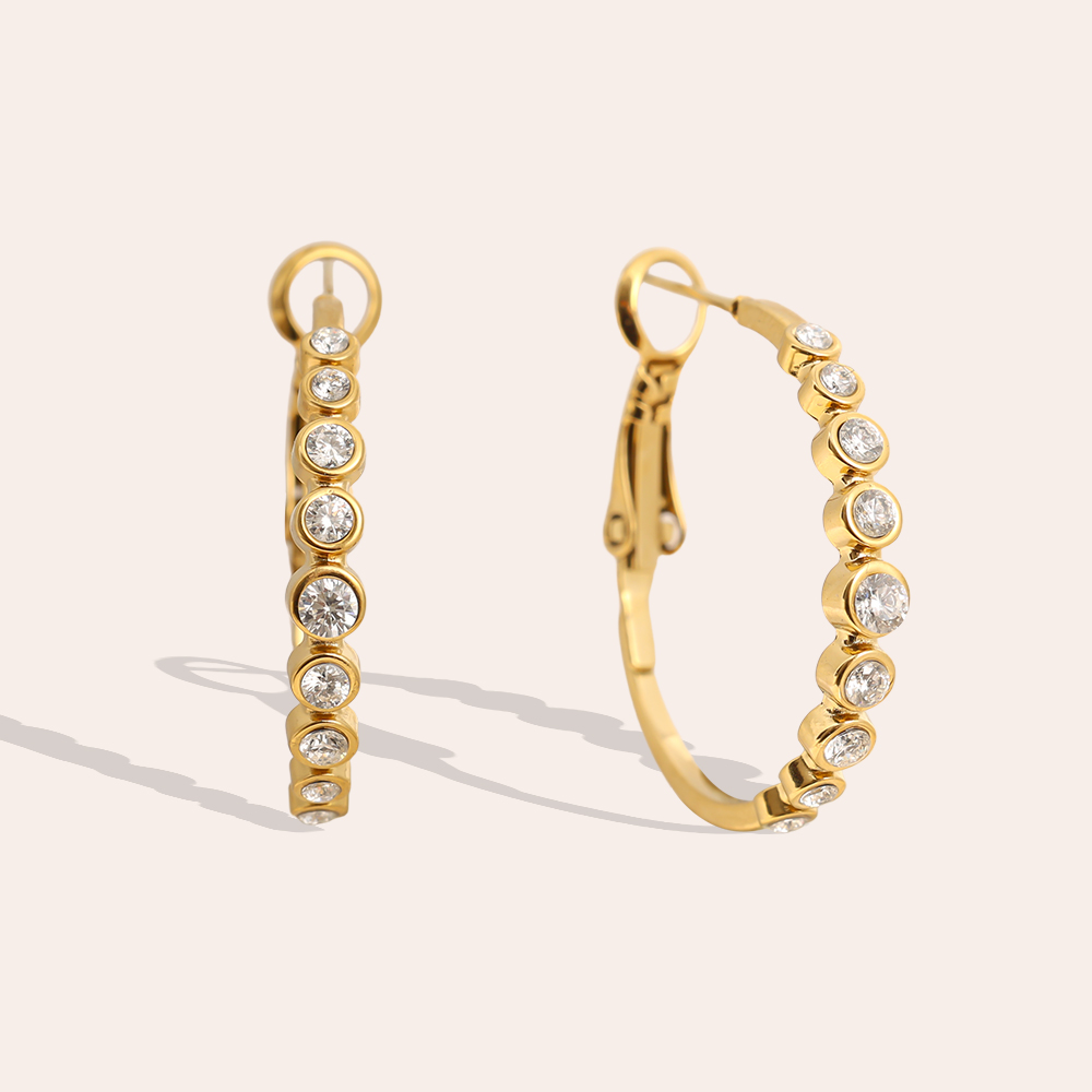 2.3cm Diamond Dots Hoop Stainless Steel Earrings    