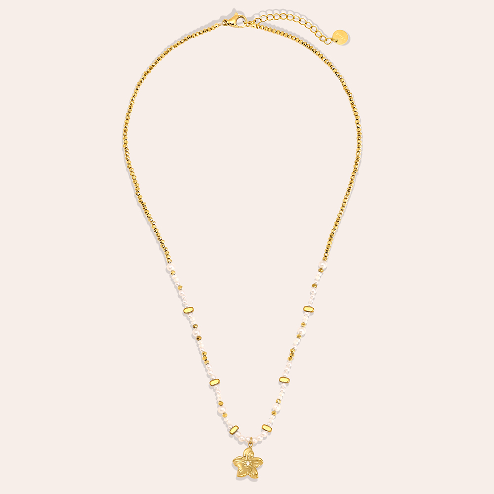 40cm Nice Flower And Pearl Stainless Steel Necklace  
