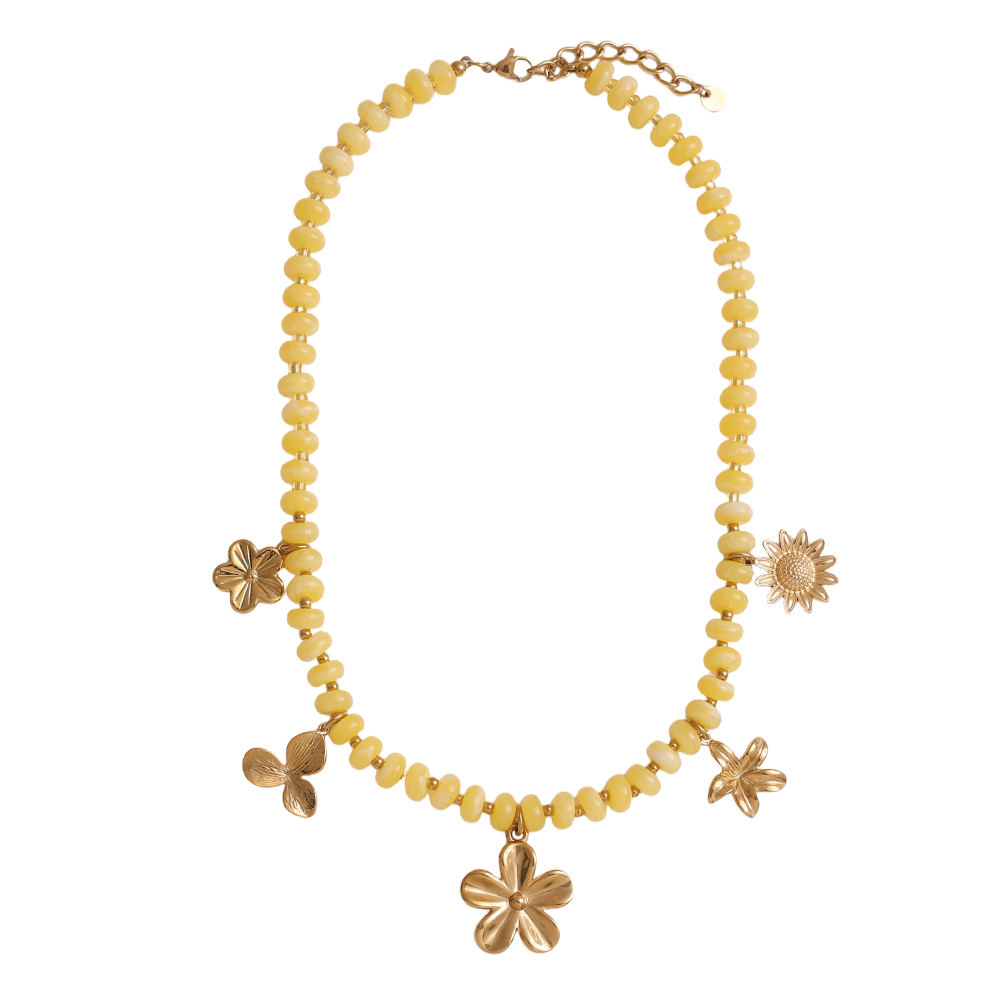 47cm small acrylic beads and golden flowers stainless steel necklace    