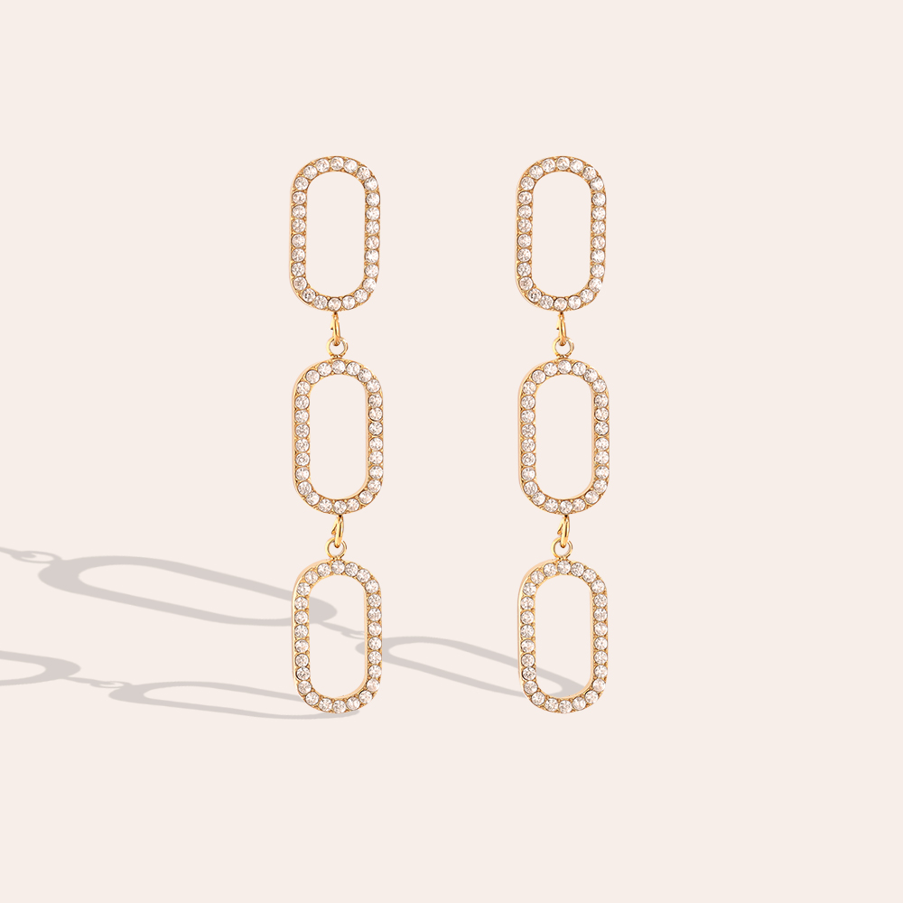 0.8*4.5cm Three Diamond Ovals Stainless Steel Earrings       