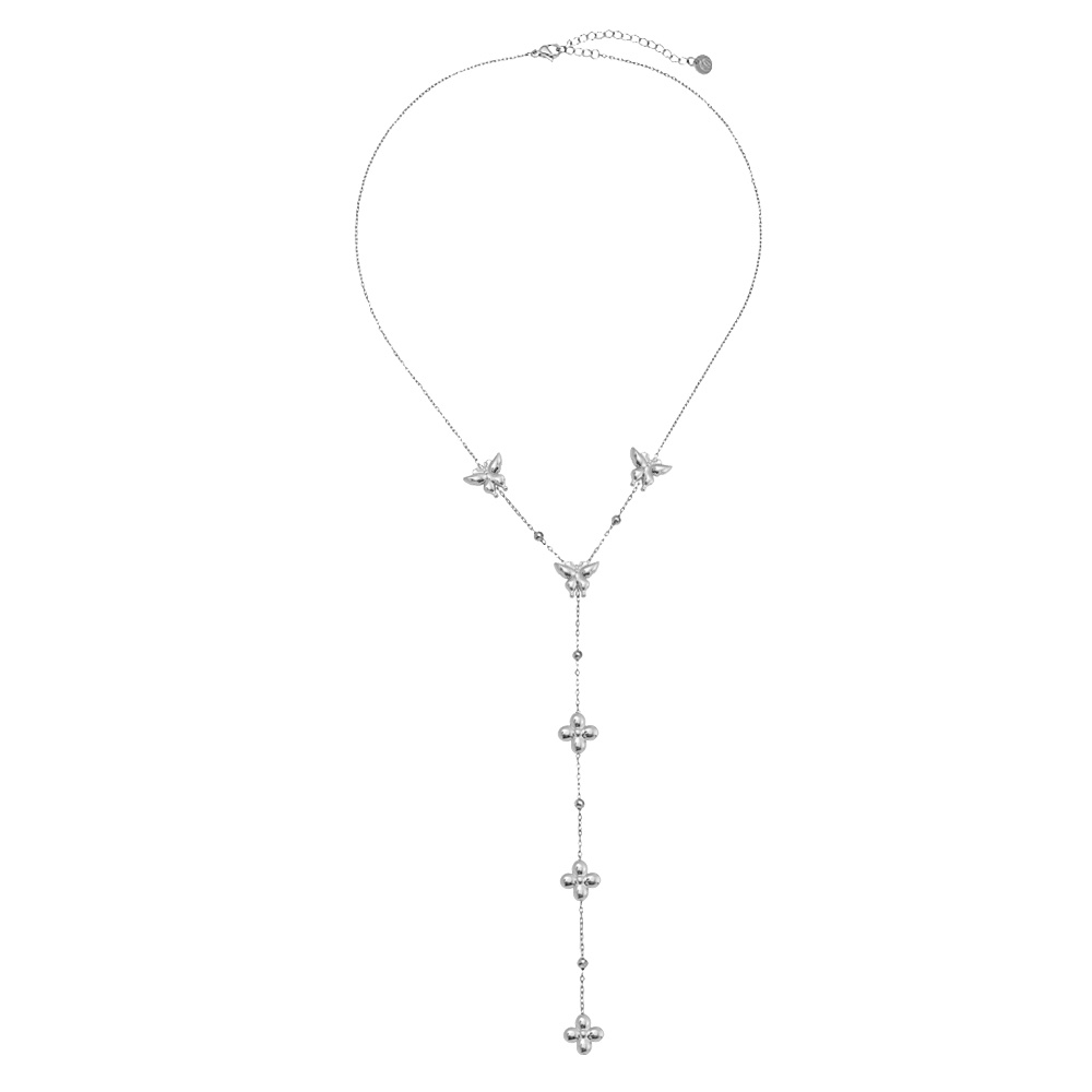 41cm Y-chain with butterfly and flowers stainless steel necklace    