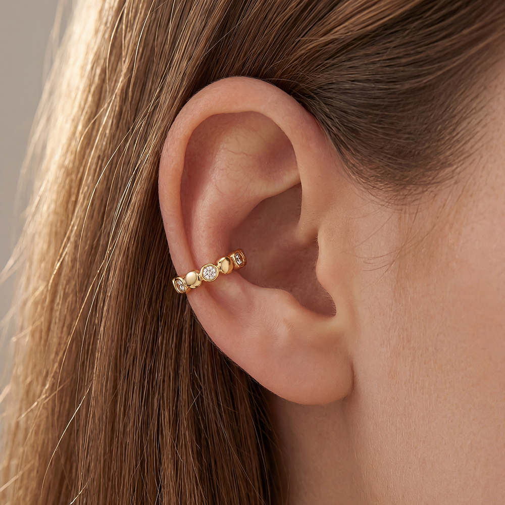 14mm zirconia dots and dots Gold-plated ear cuffs   