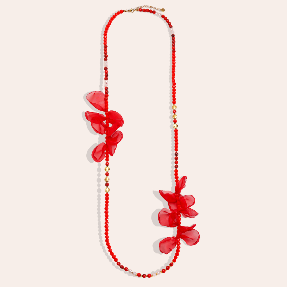 90cm crystal necklace with petals Stainless steel necklace        