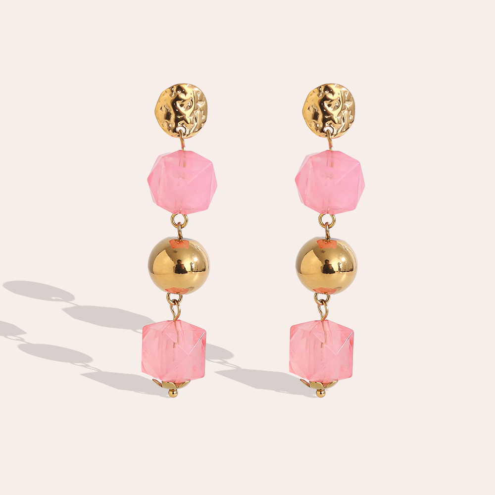 6cm Acrylic and gold beads stainless steel earrings       