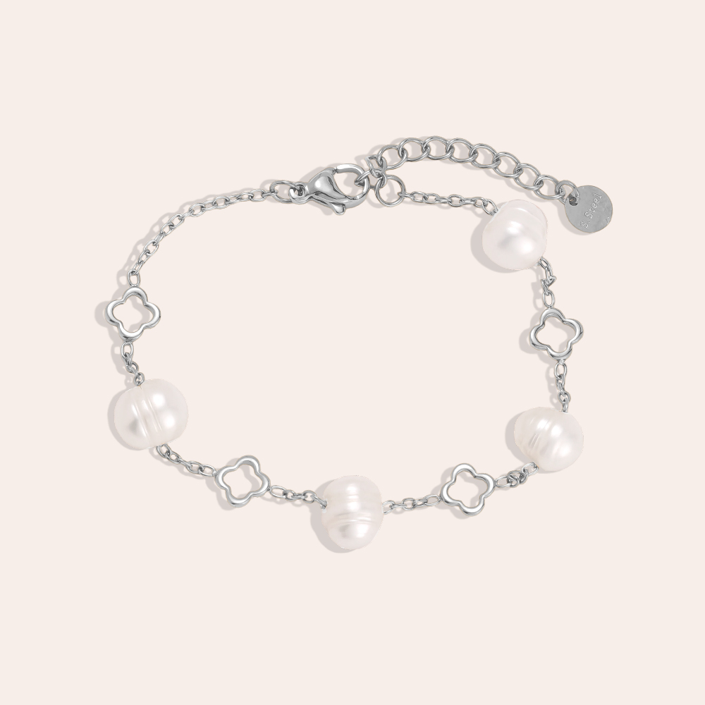 16cm cloverleaf beads stainless steel bracelet