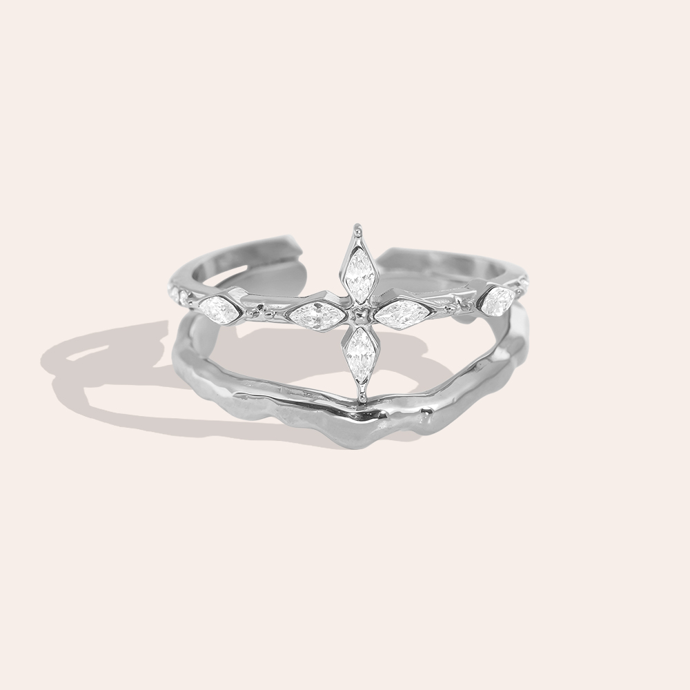 Adjustable double-layered cross flowers with zirconia double stainless steel ring    