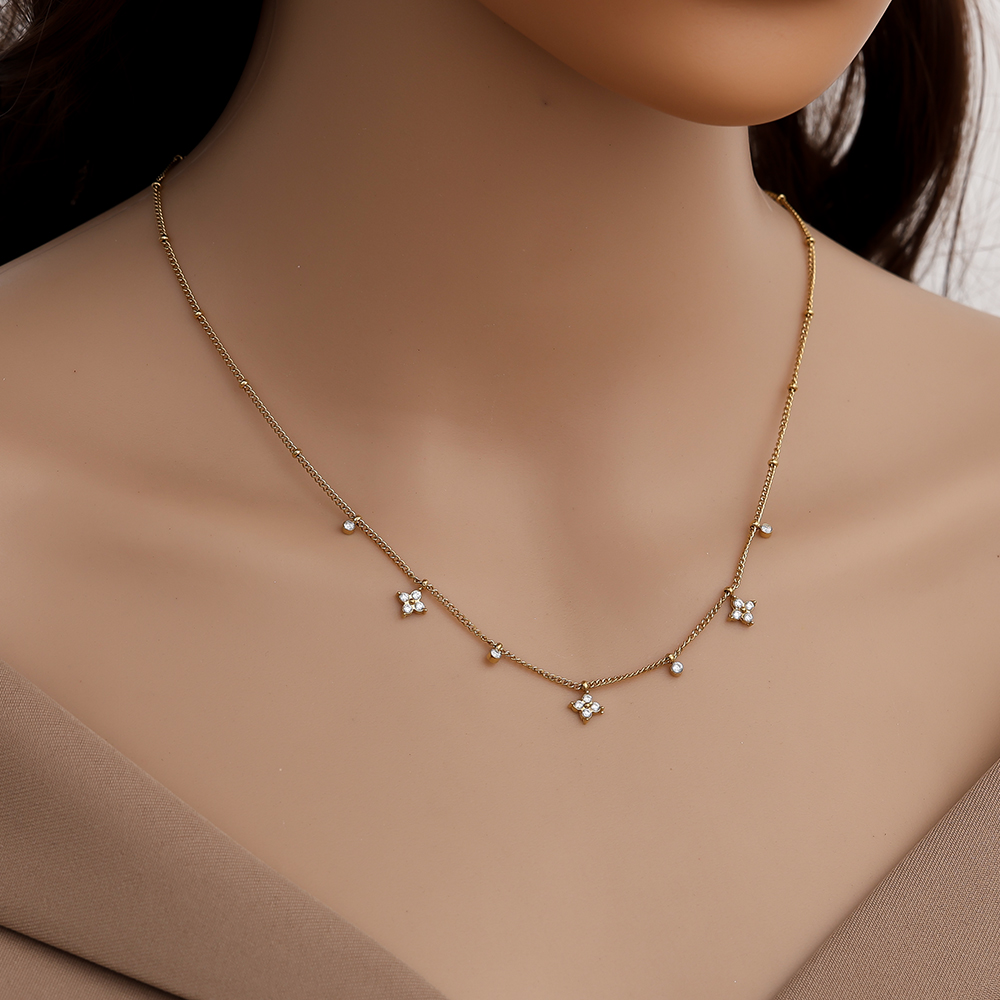 40cm Tiny Diamond Flower stainless steel necklace      