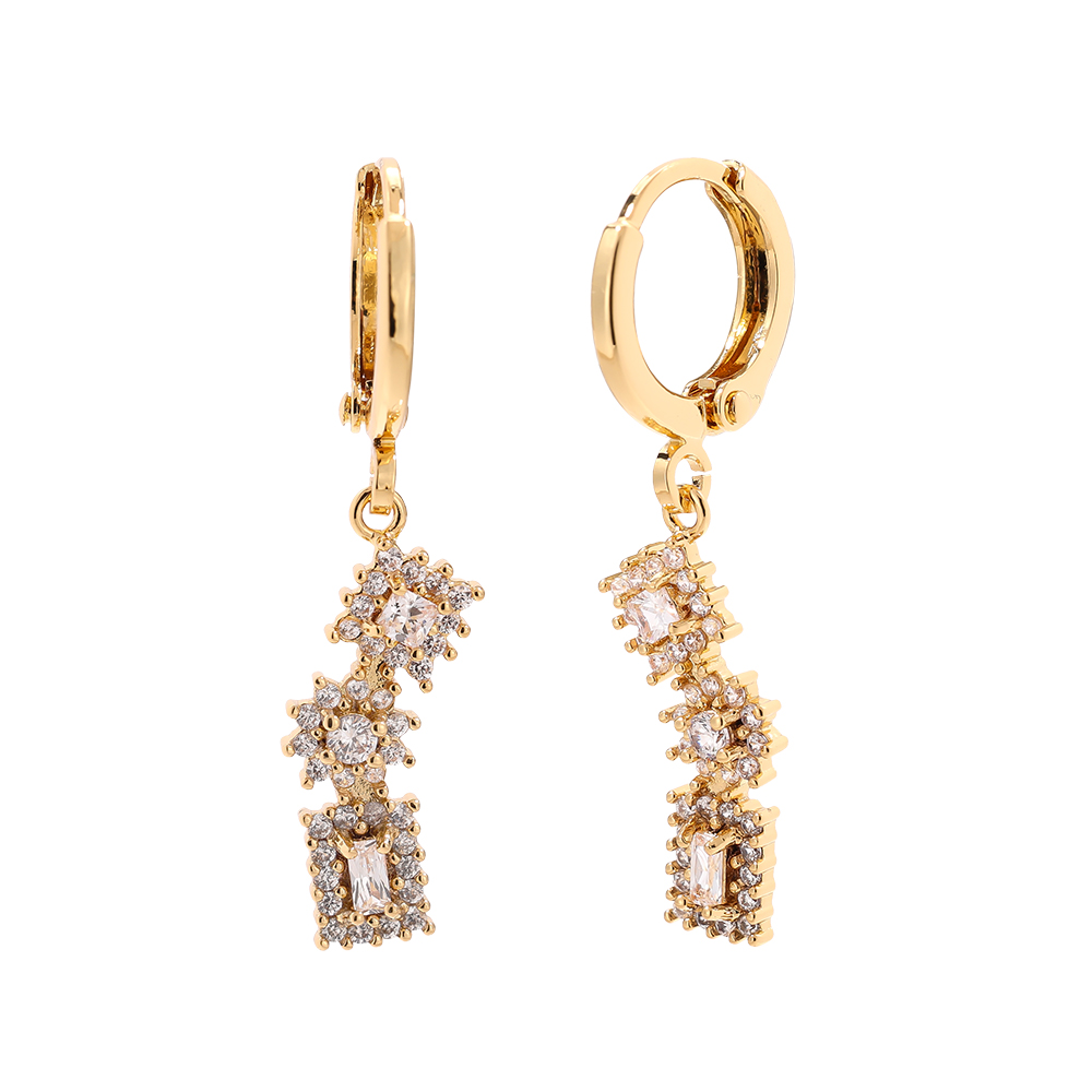 3.4cm Mini Cubes Diamond Gold Plated Earrings