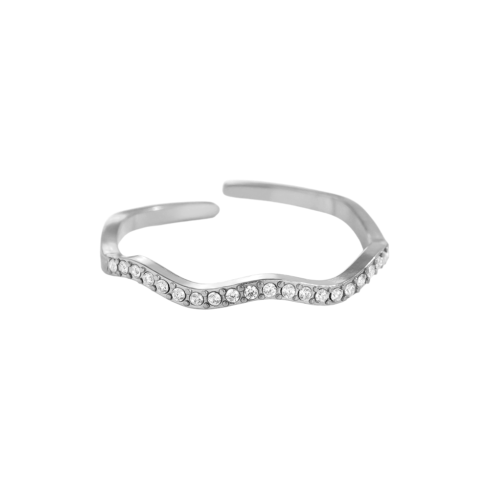 Adjustable wave zirconia stainless steel ring