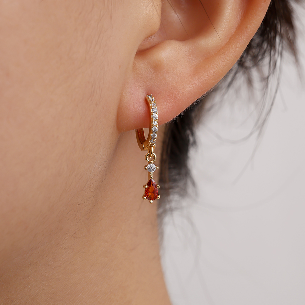 25mm Red Diamond Drop Gold Plated Earrings  