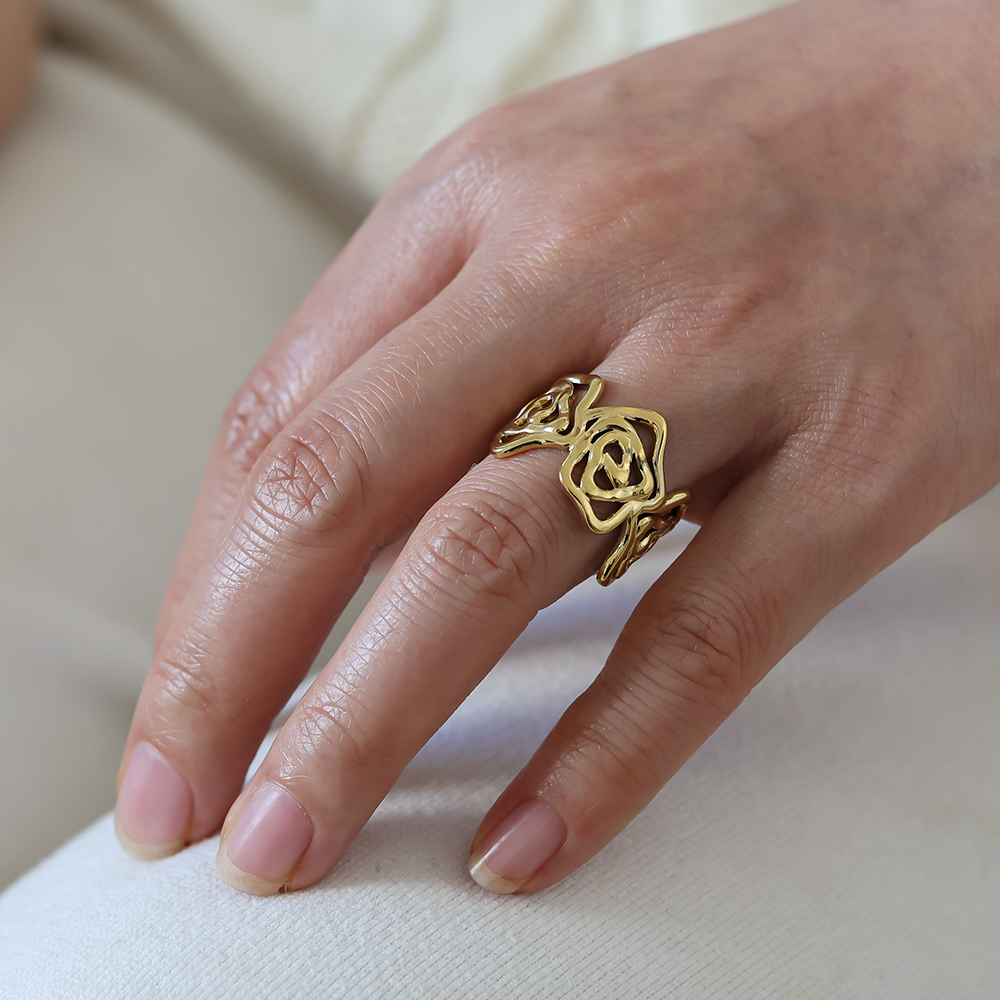 Adjustable rose lustre stainless steel ring    