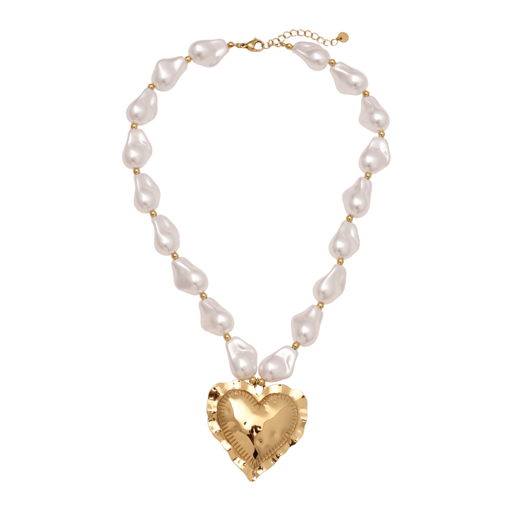40cm Great Heart In Pearl Chain stainless steel necklace      