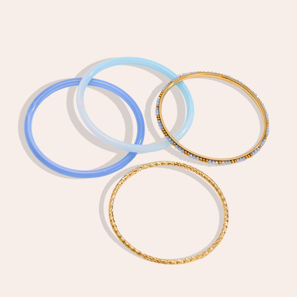 6.5cm wide 4-piece acrylic stainless steel bangle set 