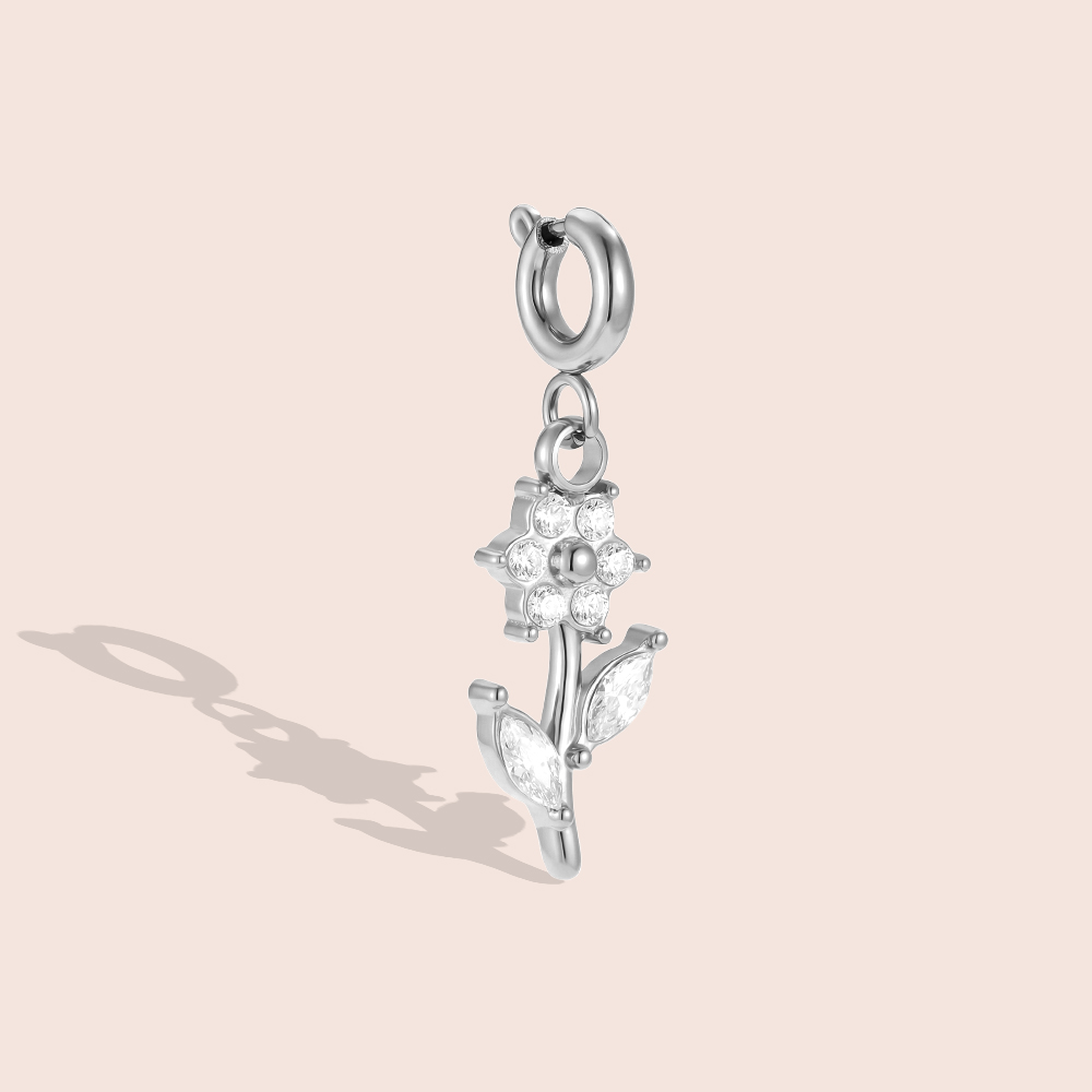 25mm zirconia flower with spring clasp stainless steel pendant    