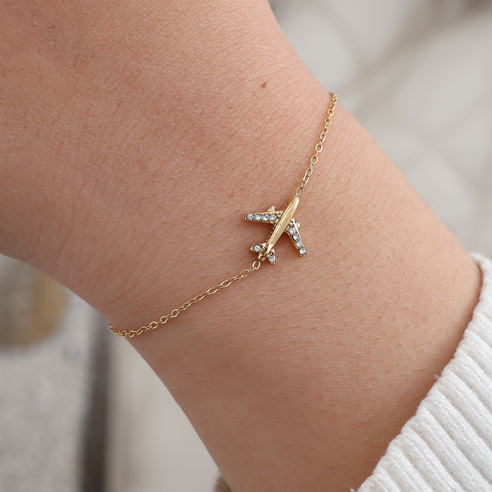 17cm Diamond Airplane stainless steel bracelet    