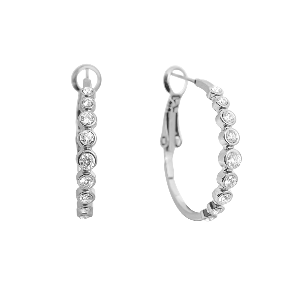 2.3cm Diamond Dots Hoop Stainless Steel Earrings    