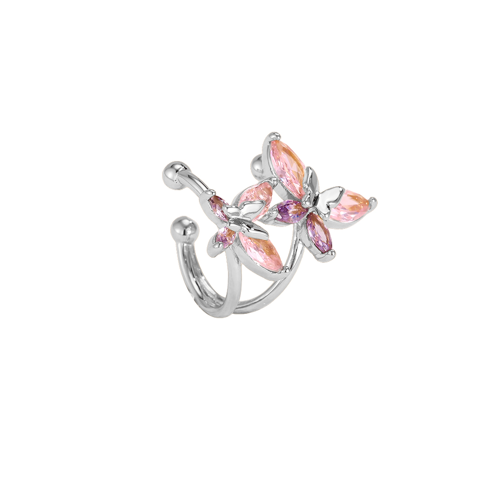 Gold-plated ear cuffs, 15mm, two zirconia butterflies