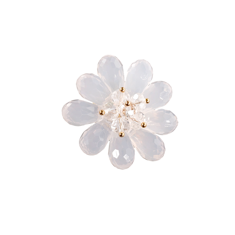 40mm Transparent Flowers White Decorative Button Brooch
