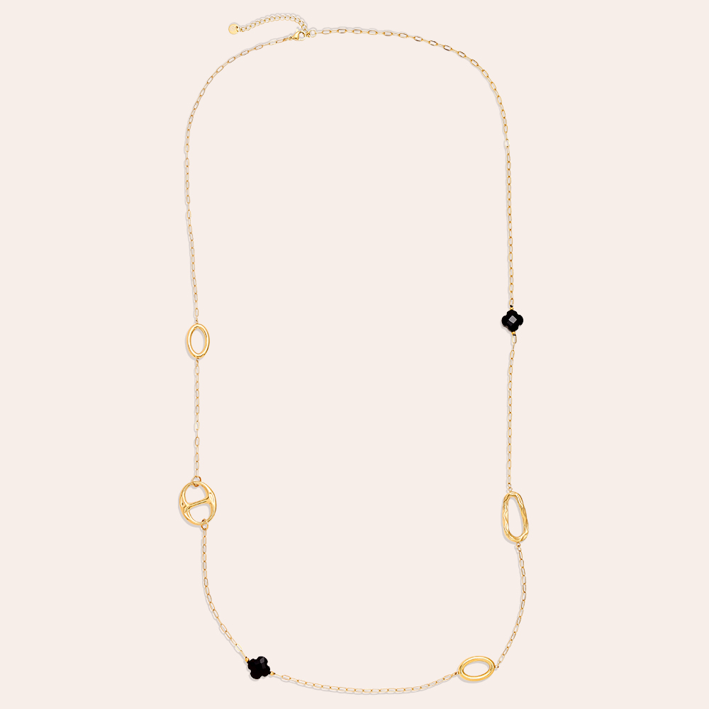 92cm Cycle And Black Lucky Flower Stainless Steel Necklace    92cm Cycle And Black Lucky Flower Stainless Steel Necklace