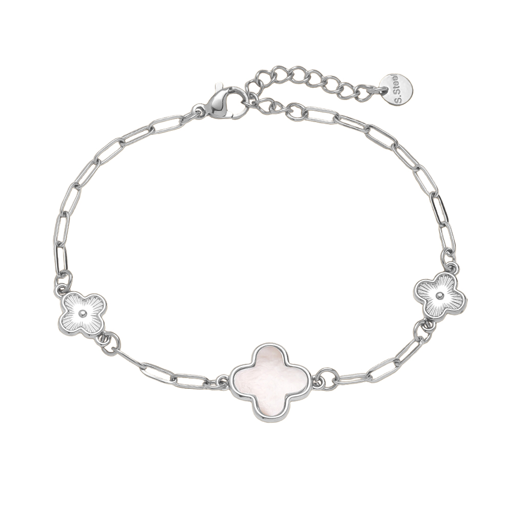 17cm mother-of-pearl four-leaf clover flower stainless steel bracelet  