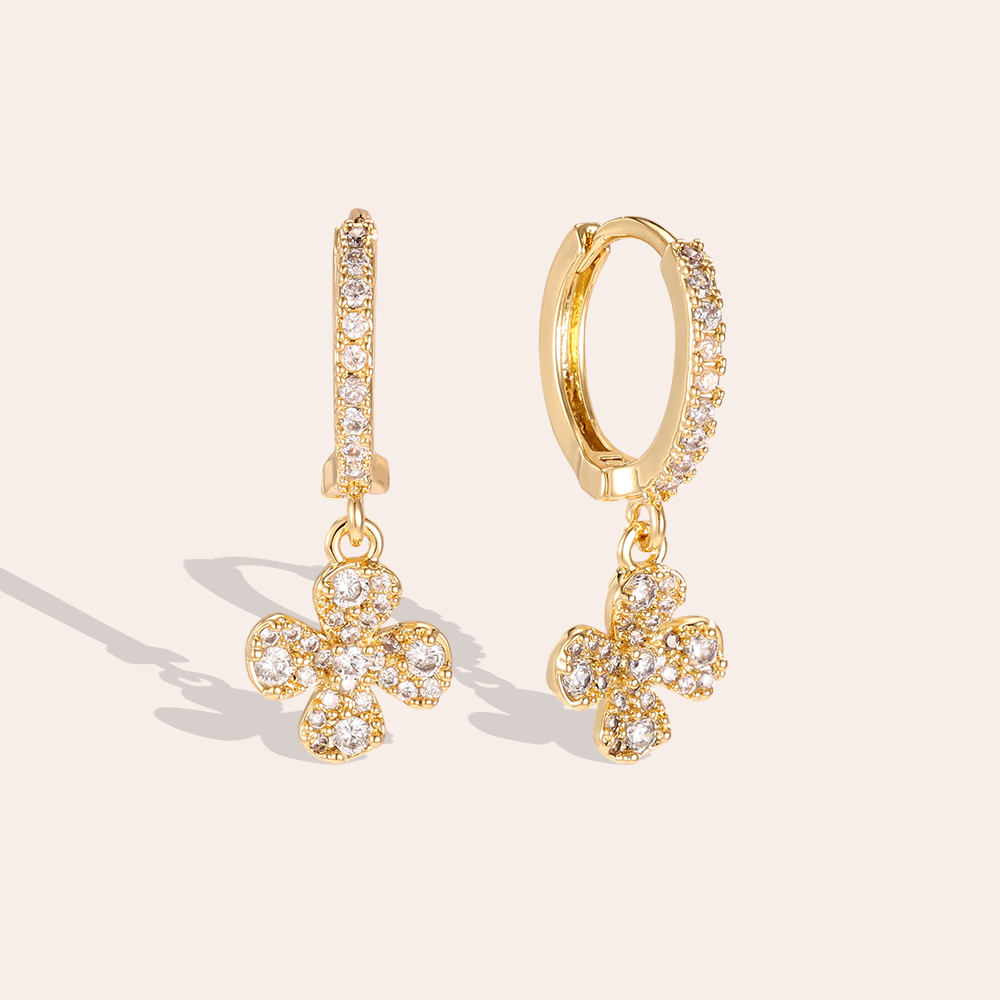 Gold-plated earrings 24mm zirconia flower