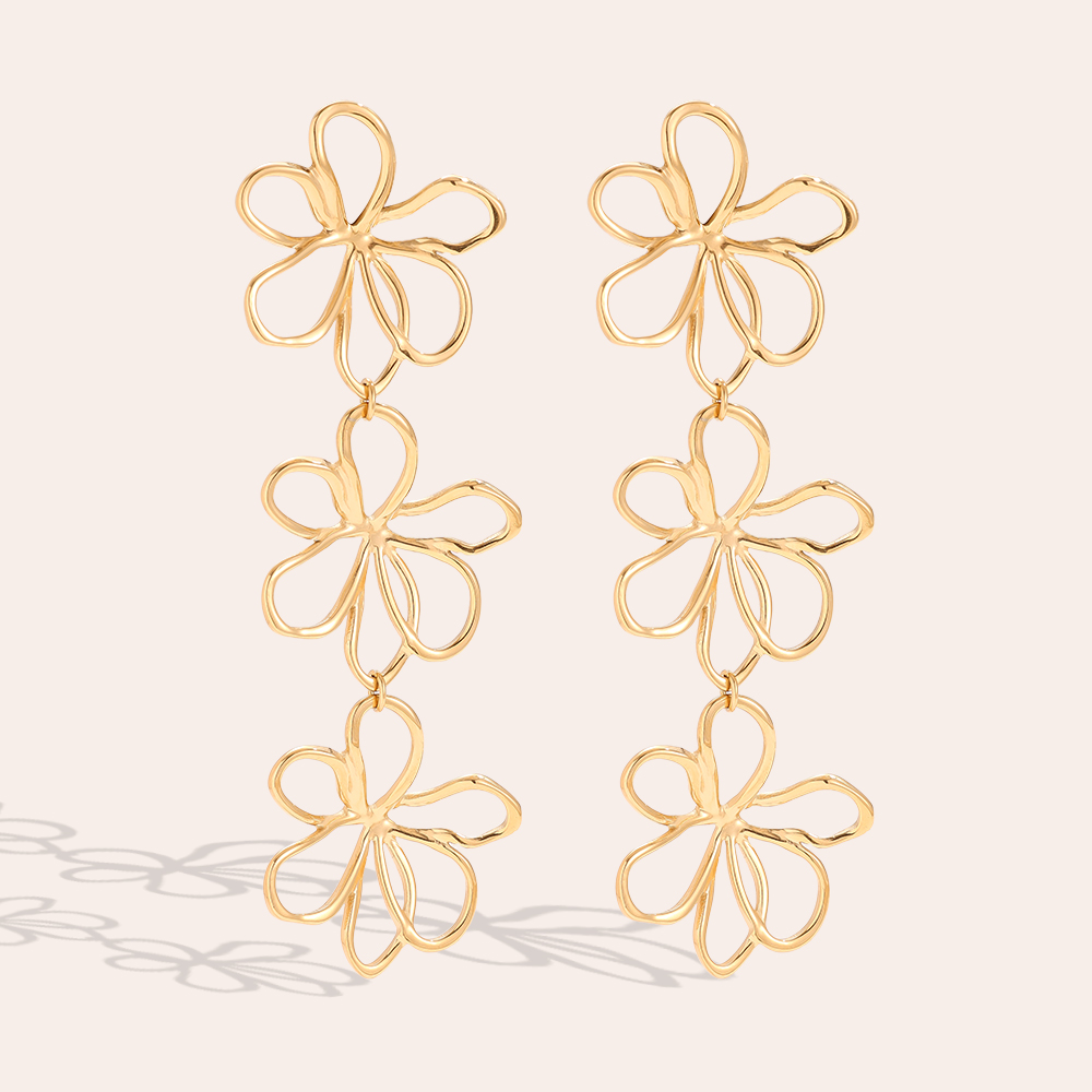 Stainless steel earrings 25*75mm Three flowers