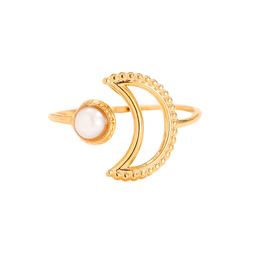 Moon And Pearl Stainless Steel Ring  