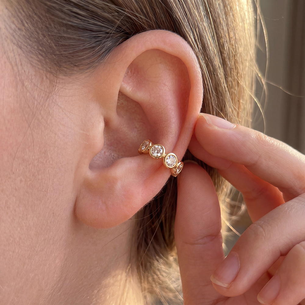 15mm round zirconia gold-plated ear cuffs 