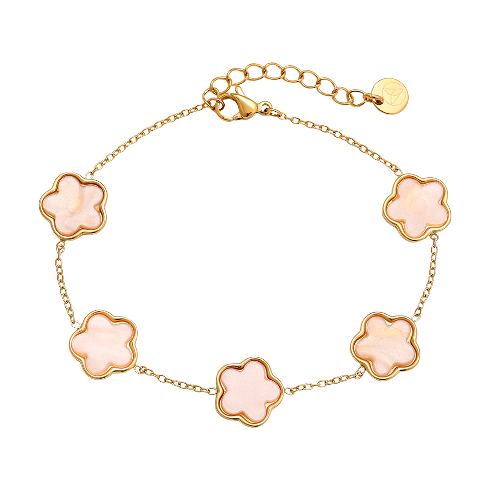 17cm Pink Resin Flower stainless steel bracelet   