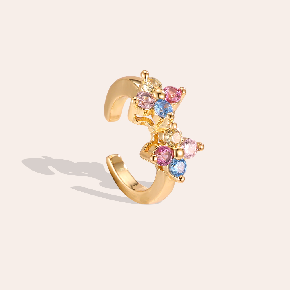 Gold-plated ear cuffs 15mm zirconia double cloverleaf 